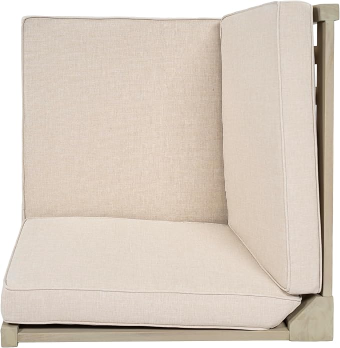 Christopher Knight Home Hugo Acacia Wood Outdoor Patio Furniture Set for 5, V-Shape Patio Sectional Sofa Set with Cushions and Slat Coffee Table, Modern Patio Conversation Set, Light White+Sand