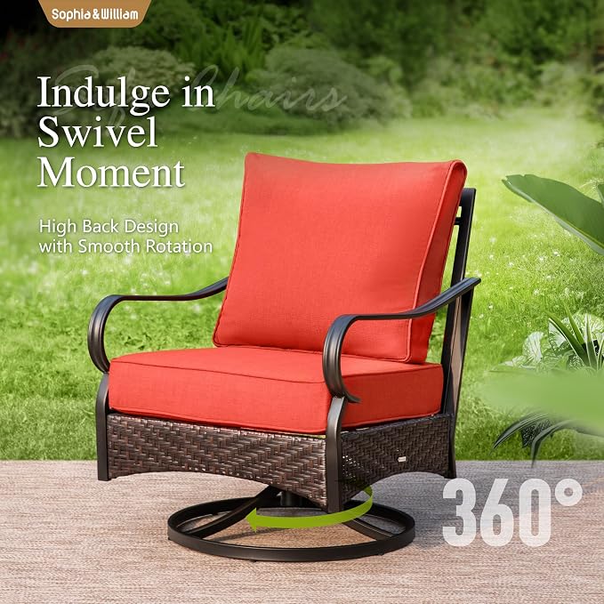 Sophia & William Patio Furniture Set with Fire Pit Table, 5 PCS Metal Outdoor Conversation Set Sofa Couch with Fire Pit Table, 4 Swivel Chairs for Outdoor Seating, Backyard, Porch(Red)