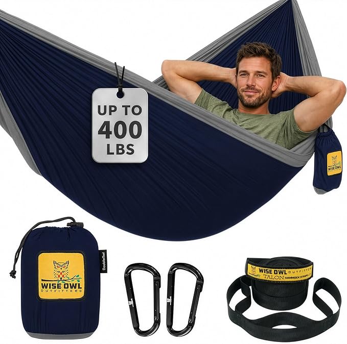 Wise Owl Outfitters Camping Hammock – up to 500lbs Portable Hammock with Tree Straps - Travel, Backpacking, Hiking, Outdoors Camping Gear - Single or Double