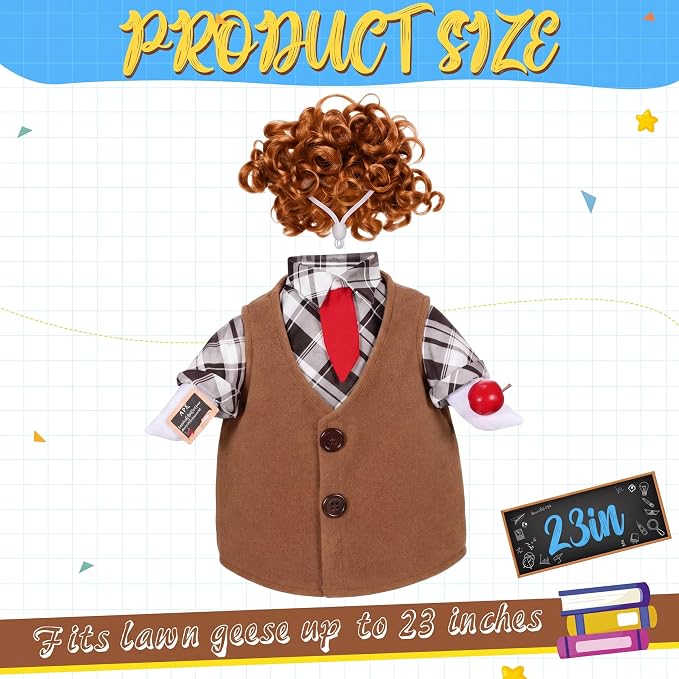 FuWeave Back to School Porch Goose Outfit Set for Plastic Statue Lawn Porch Goose Clothes with Schoolbag for Patio Decor