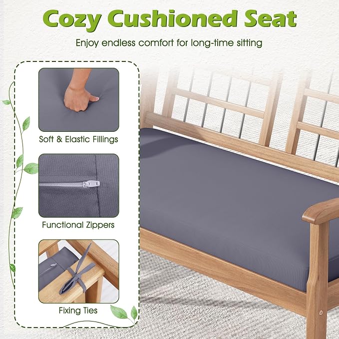 Tangkula 4 Piece Wood Patio Furniture Set, Outdoor Conversation Set w/Soft Seat Cushions, Solid Acacia Wood Frame, 2 Armchairs, Loveseat & Coffee Table Set for Backyard, Porch, Poolside