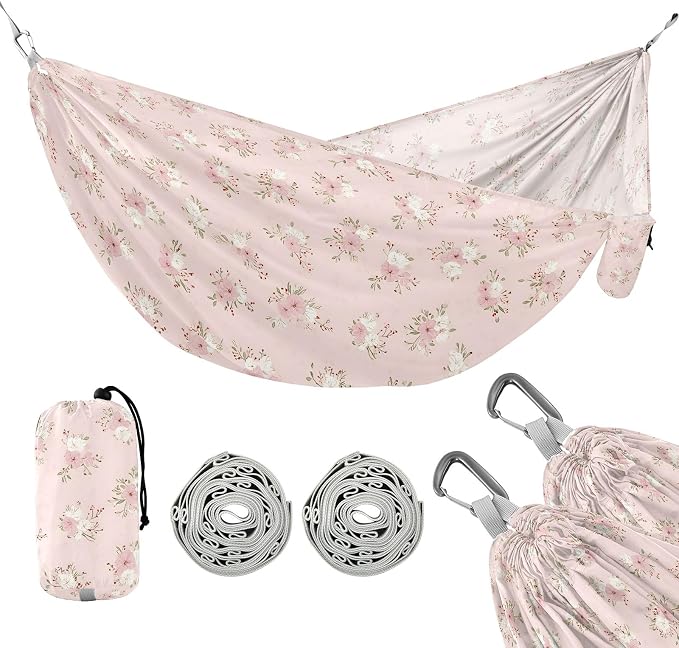 Camping Hammock Outdoor Hammocks for Outside Pink Floral Vintage Beach Trees Portable Lightweight with Pockets Tree Straps Indoor