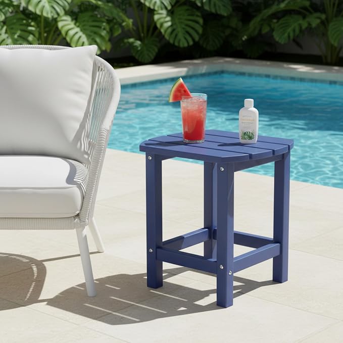 AMILY HDPE Outdoor Side Table, Weather Resistant Patio End Table, Heavy Duty Adirondack Side Table for Garden, Balcony, Poolside, Easy Assembly (Blue)