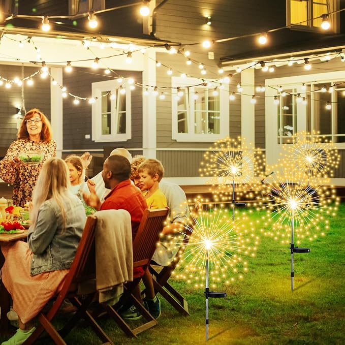 Tujoe 4 Pack Halloween Outdoor Garden Decoration Solar Firework Lights | 200 LED Solar Firework Lights, 8 Lighting Modes, 32" to 51" Height, Outdoor Garden Yard Pathway Party Decoration, Warm