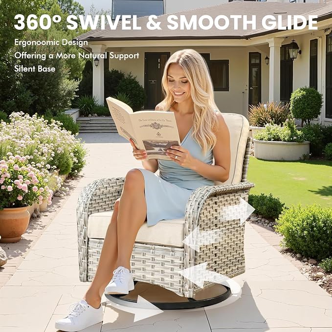 Patio Sectional Outdoor Furniture Set with Swivel Rocking Chairs and Glowing Table,8 Pieces Wicker Conversation Sets L Shaped Couch Out Door Sofa Outside Furniture for Garden Deck Yard Porch,Beige