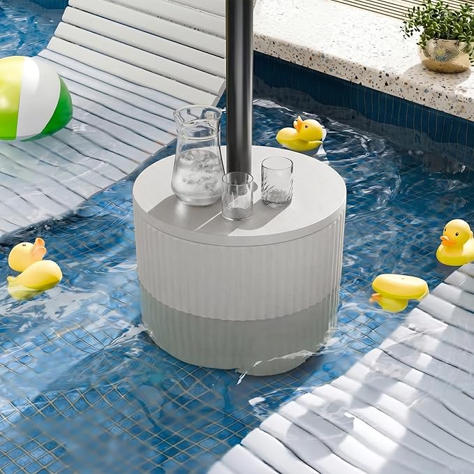 SUNBURY Umbrella Side Table, Outdoor Patio Table with Umbrella Hole for Porch, Round Base Outdoor Garden Stand for Modern Coffee, Picnic or Poolside Table, Easy Assembly, White