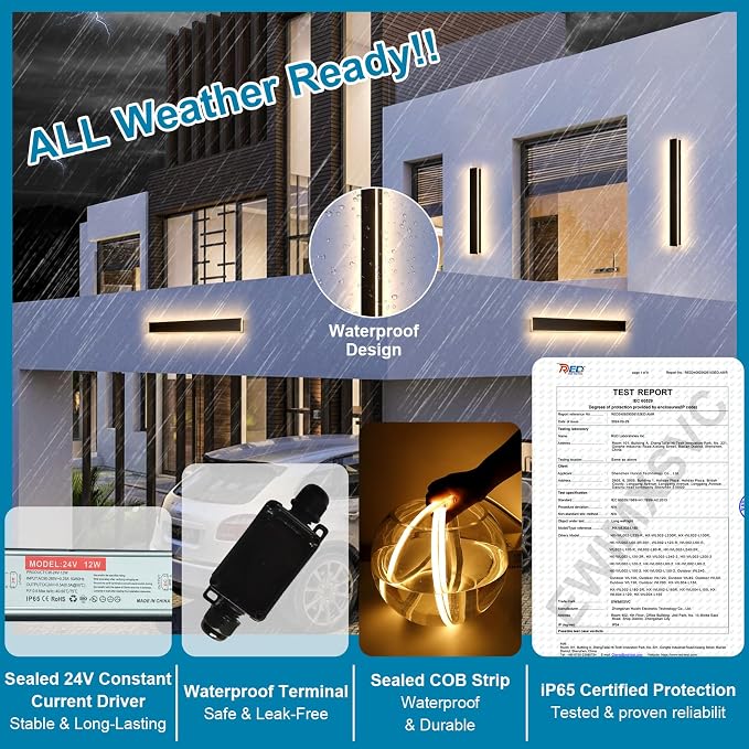 31.5inch Black Modern Outdoor Wall Light, Long Outdoor Sconce Lights, IP65 Waterproof Wall Mounted Light, 3000k Linear Modern Outside Lights for House, Garage, Front Door, Exterior 24W
