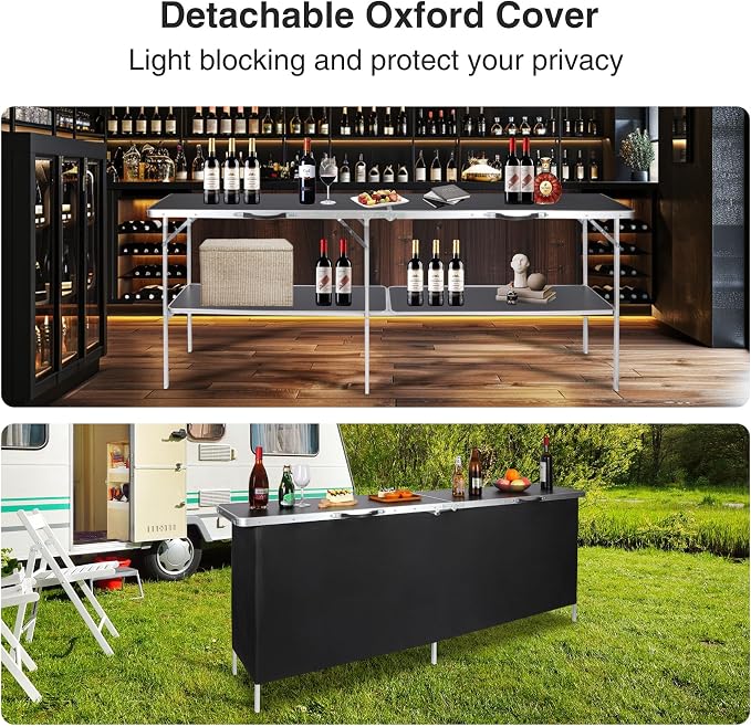 REDCAMP Portable Bar Table, Pop Up Folding Mobile Bar Bartender Table with Carry Bag for Events, Party, Camping, Tradeshow, Exhibition, Easy Setup, Black, 82"x33"x15"