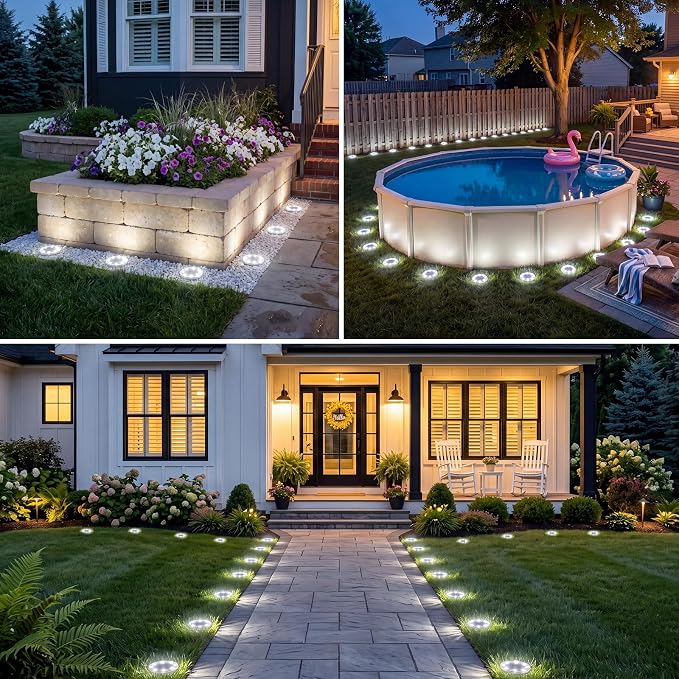 Mini Solar Ground Lights, 12 Pack 2.2 Inch Solar Lights Outdoor Waterproof, Mow‑Over Safe, Upgraded LED Flat Landscape Lighting for Outside Pathway Garden Patio Yard Driveway,Cold White