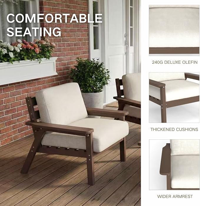 Kingdura HDPE Patio Furniture Set, 3 Piece Outdoor Sectional Sofa with Coffee Table, All Weather Outdoor Couch Conversation Set with Washable Cushions for Backyard Poolside Balcony