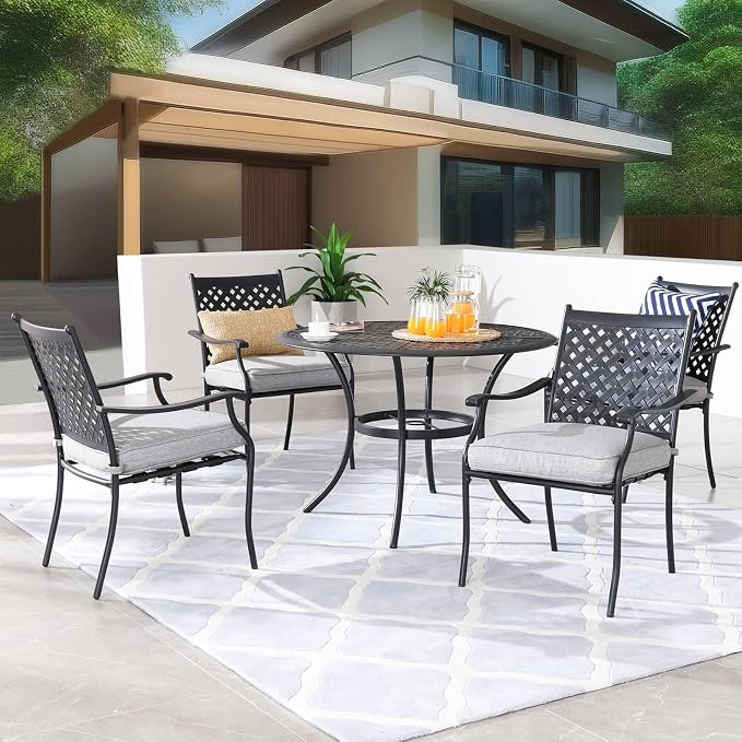 Patio Dining Set 5 Pieces Heavy-Duty Outdoor Round Dining Furniture Set Indoor Outdoor Dining Sets with 4 Stackable Chairs