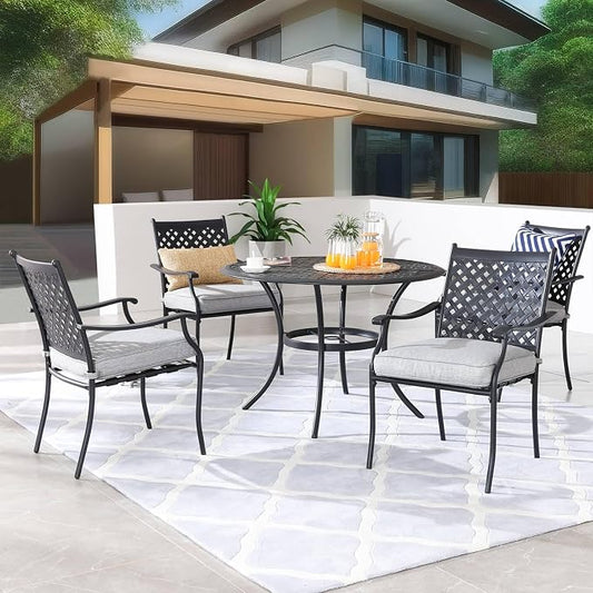 Patio Dining Set 5 Pieces Heavy-Duty Outdoor Round Dining Furniture Set Indoor Outdoor Dining Sets with 4 Stackable Chairs