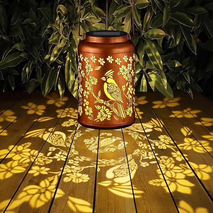 Bird Solar Lanterns Outdoor Waterproof Garden Decor Gifts for Women | Metal Hanging Solar Lights Birthday Gifts for Grandma Mom Solar Decoration Outside for Yard, Patio, Backyard, Porch