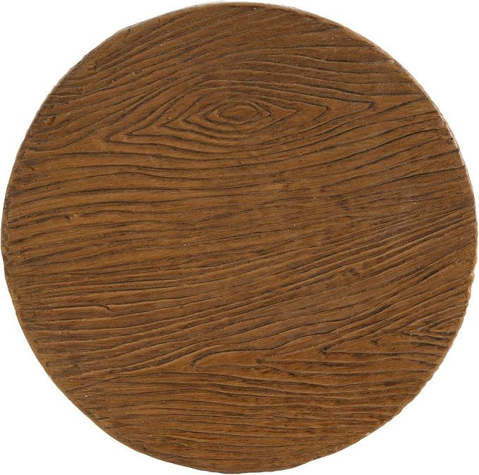Outdoor Side Table, Modern Organic MGO Accent End Table for Patio, Living Room, Beige Tone Rustic Textured Base with Wood Grain Top