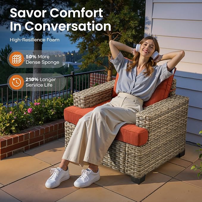 ovios 6 Piece Patio Sectional Furniture, Rattan Wicker Coversation Couch Set, Outdoor Sofa Set for Outside Porch Balcony Backyard Pool,Orange