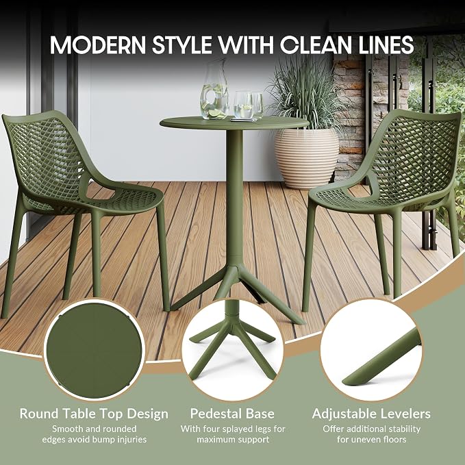 WestinTrends Playa 23.5" Outdoor Polypropylene Resin Round Patio Bistro Dining Table for 2, Olive Green