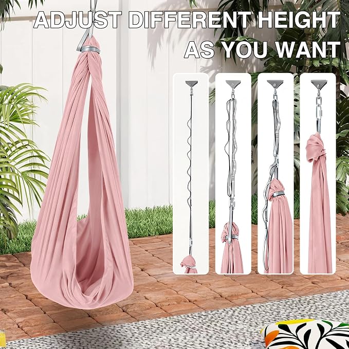 PrecisionAuto Dual-Layer Sensory Hammock Swing for Kids & Adults – Deep Pressure Therapy, 360° Swivel, Indoor Outdoor, Heavy Duty, Supports 300 lbs, Autism & ADHD Relief, Light Pink