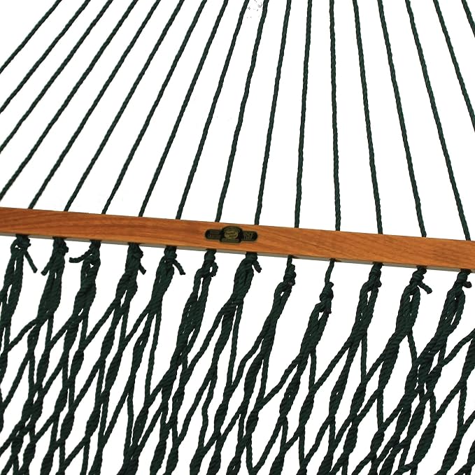 Original Pawleys Island Single Green DuraCord Rope Hammock – 12 ft. x 50 in., 1-Person, 450 lb Capacity, Oak Spreader Bar, Zinc-Plated Hardware, Handcrafted in the USA