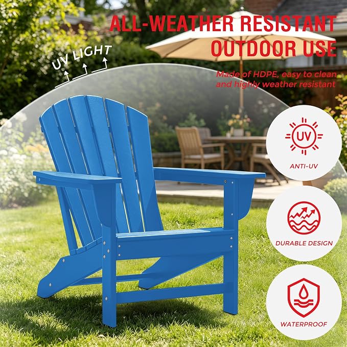 Costaelm Patio Conversation Set, Patio Chairs Set of 5 Balcony Firepit Furniture Outdoor Adirondack Square Table and Chair Backyard Furniture Set for Lawn Porch Pool Garden, Pacific Blue