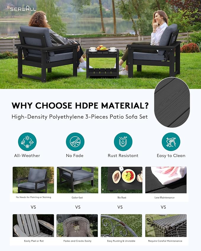 SERWALL HDPE Patio Conversation Set with Side Table