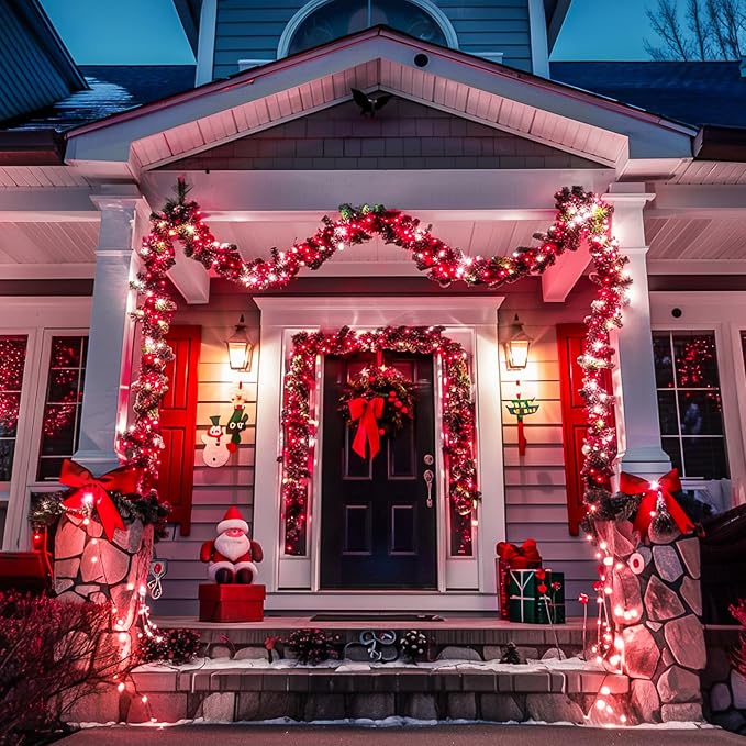 JMEXSUSS163ft 500 LED Red and White Christmas Lights Plug in with 8 Modes | String Lights with Remote Control, Clear Wire Christmas String Lights Outdoor Waterproof for Outside Tree Yard Wedding