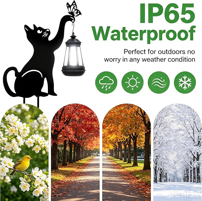 Black Cat Solar Lights Outdoor - Cat Lover Gifts for Mom Woman Grandma,Garden Decor with Butterfly Decorative Metal Stake Housewarming Ornament for Yard Pathway Lawn Patio
