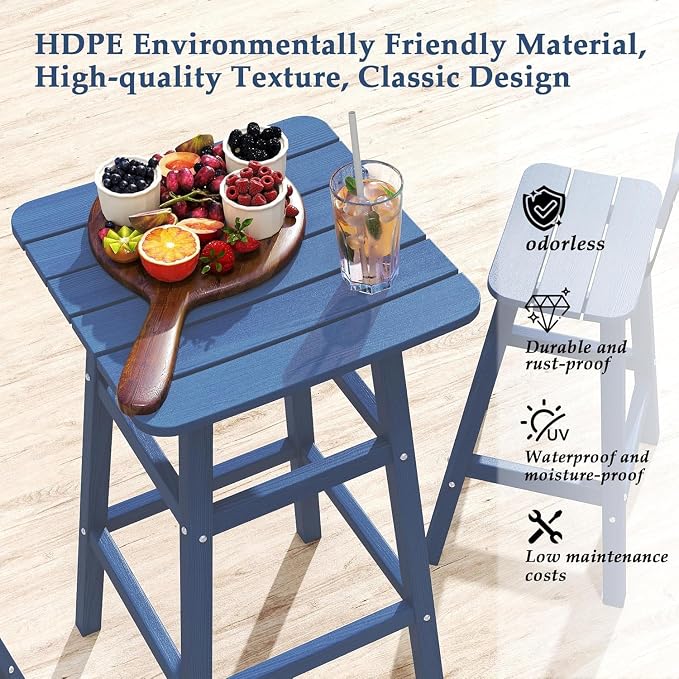 Bar Height Chairs Set of 2, HDPE Bar Height Outdoor Chairs, Weather Resistance Tall Adirondack Chairs Set of 2, Cafes, Swimming Areas, Patio, Garden and Kitchen Island, Navy Blue