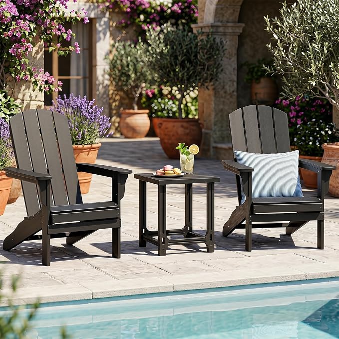 Tangkula Outdoor Adirondack Side Table, 18" Heavy Duty HDPE Patio End Table with Slatted Surface, 0-Screw Assembly, Easy Maintenance, Small Outdoor Side Table for Porch, Pool, Garden, Deck (Black,1)
