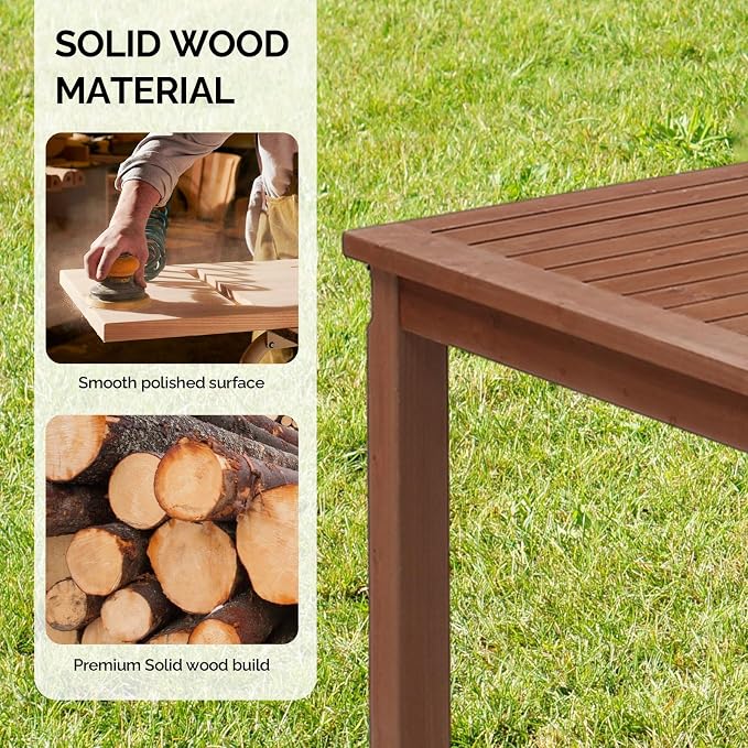 Outvita Patio Dining Table, 6-Person Indoor Outdoor Wood Dining Table, Rectangular Patio Furniture Desk for Outside, Yard, Porch, Deck, Indoors