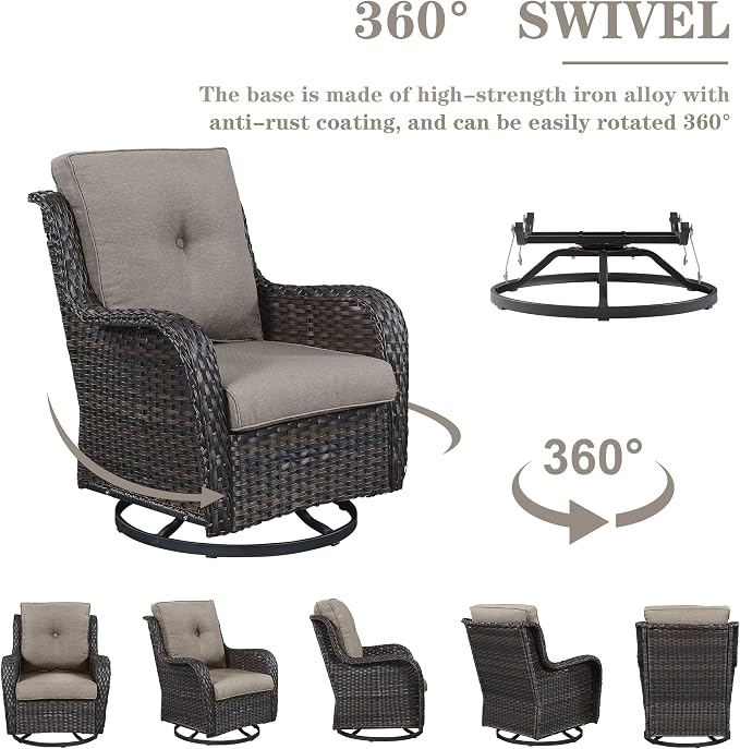 Belord Outdoor Furniture Wicker Conversation Sets - 7 Piece Patio Rattan Furniture Sets with Swivel Rocker Chairs Outdoor Sofa for Porch Deck Backyard Brown/Grey