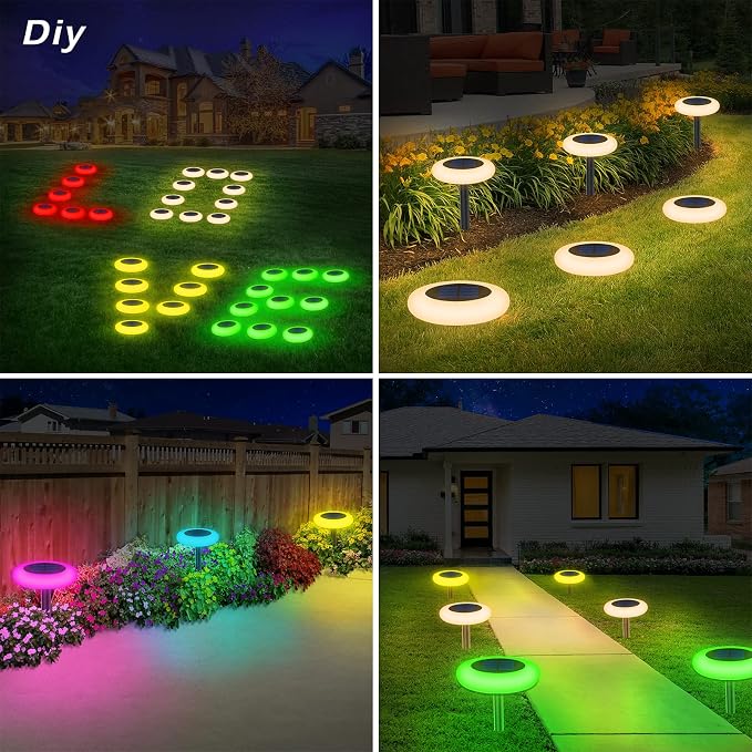 Solar Pathway Lights Outdoor Waterproof 9 Color Changing 2 Pack | Remote Control Dusk to Dawn Solar Powered LED Ground Light for Lawn, Garden, Yard, Patio, Walkway, Driveway & Landscape Decor