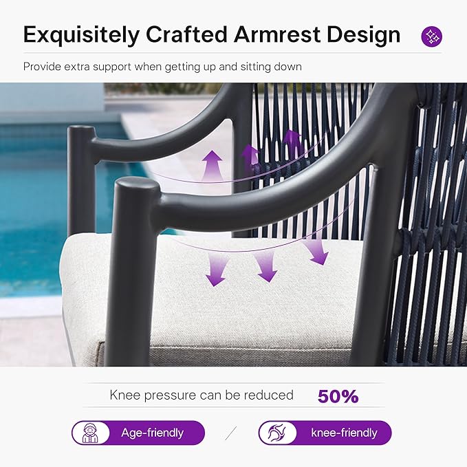PURPLE LEAF 9 Pieces Outdoor Dining Set All Weather Wicker Patio Dining Set with Rectangular Aluminum Table and Modern Armrest Dining Chairs for Garden Deck Backyard Kitchen, Grey