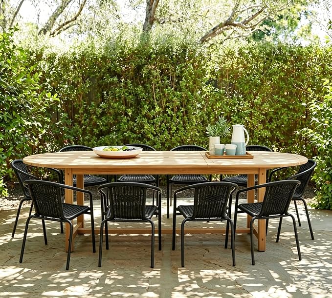 4 Piece Patio Chairs Set, Stackable Outdoor Rattan Chairs, Weatherproof Wicker Patio Seating for Balcony, Porch, Lawn, Small Patio Furniture Set for Backyard, Garden, Poolside, Black