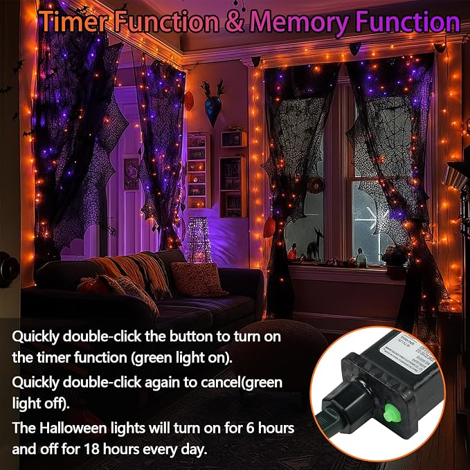 200 LED Connectable String Lights, 66FT Christmas Lights Outdoor Indoor | Orange & Purple, 13 Modes, Timer, Clear Wire Waterproof Twinkle Fairy Lights Plug in for Halloween Bedroom Patio Tree Decor