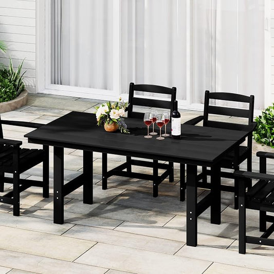 Costaelm Outdoor Patio Table, Outdoor Dining Table for 6, Weather Resistant Rectangle Patio Table with Umbrella Hole for Outside, Garden, Poolside, Porch, Black