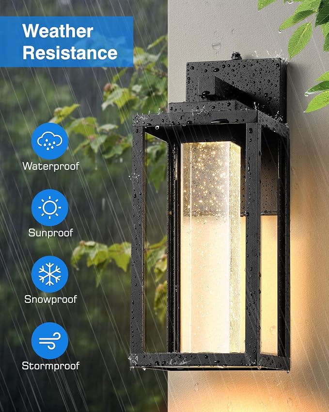 VIANIS Large Dusk to Dawn Sensor Porch Lights Outdoor, Black Exterior Garage Lighting Fixtures Wall Mount for House with Integrated 10W LED Light Source, Modern Outdoor Sconce Lantern for Patio, Coach