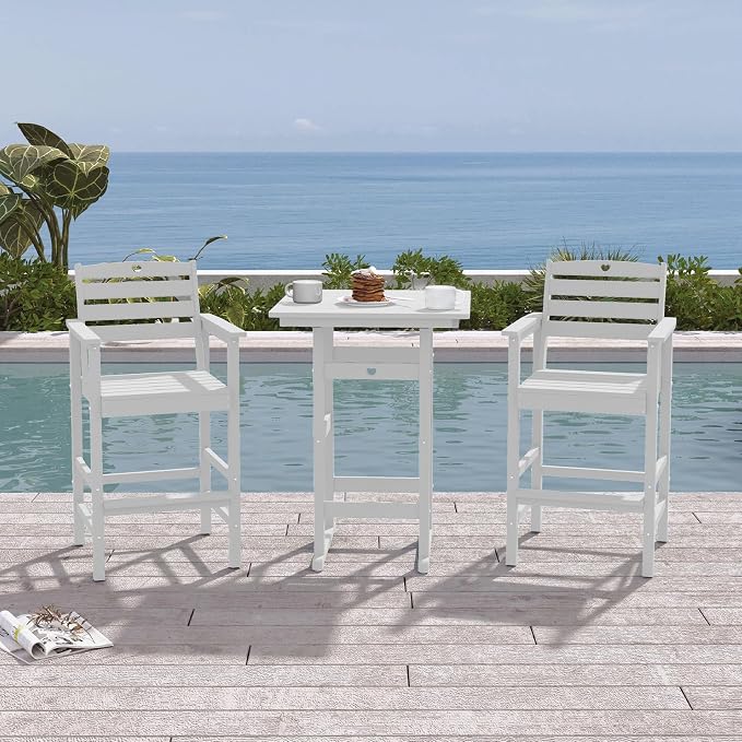 Patio Bar Table,Adirondack Chairs and Table 4 Pieces Set, Bar Height Chairs Set of 4, Outdoor Bar Stools Set,Weather-Resistant Outdoor Furniture for Deck, Balcony, Poolside Easy Assembly
