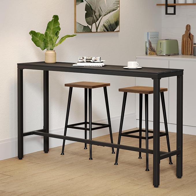 Outdoor Bar Table 63" All-Weather Patio Bar Table with Metal Frame and Waterproof Wood-Like Tabletop Outdoor Console Table for Balcony Yard Garden Bistro Hot Tub Use(Black)