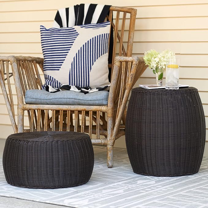 Household Essentials Handwoven Resin Barrel Side Table, Brown