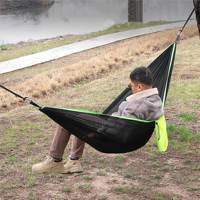 Camping Hammock， Outdoor Camping Hammock with Tree Straps Up to 660lbs(Green)