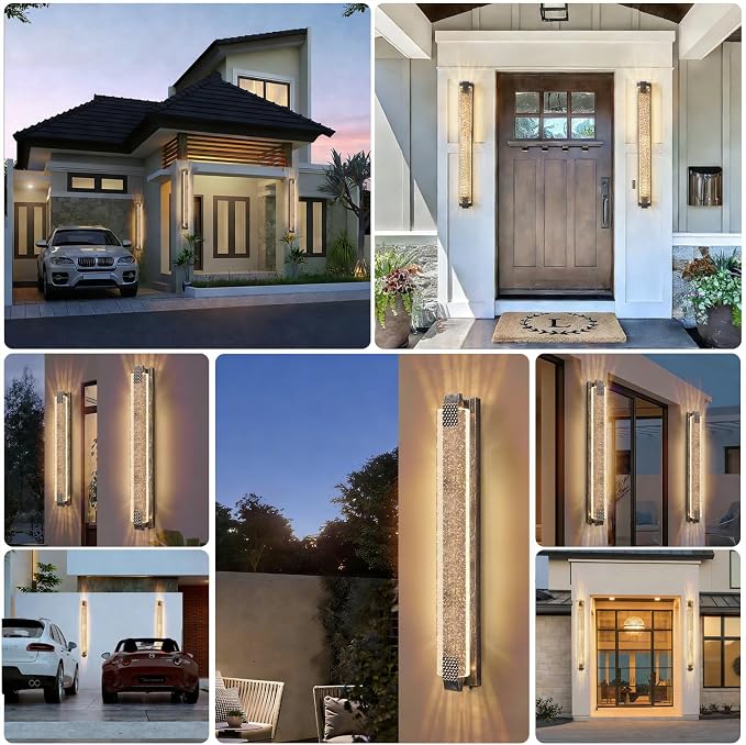 camuucci Dusk to Dawn Outdoor Wall Light, Sparkling Glow Porch Sconce | IP65 Waterproof Exterior LED Wall Light, Bubble Acrylic Design, 39.37-Inch Front Door Light for Porch Patio, Bronze