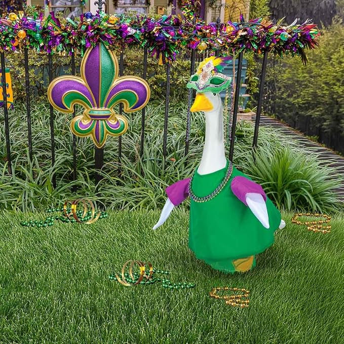 Gaggleville Mardi Gras Goose Outfit, Fits Large 23" H Statue, by Fox | Valley Traders