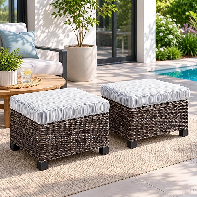 Wicker Patio Conversation Set, Outdoor Patio Chair Set with Deep Seating, Wide Armrests & Thick Cushions, All-Weather Outdoor Furniture Set for Patio, Porch, Deck & Backyard