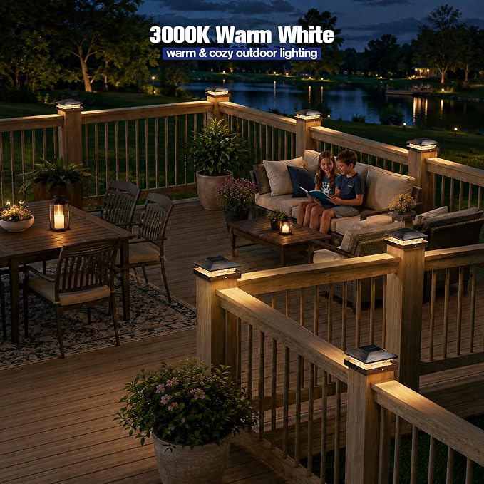 APONUO Solar Post Cap Lights for 4x4 Posts - IP64 Waterproof, Warm White, Wireless Fence Lights & Deck Lights for Patios, Gardens, and Yards, Brushed Copper, 8 Pack