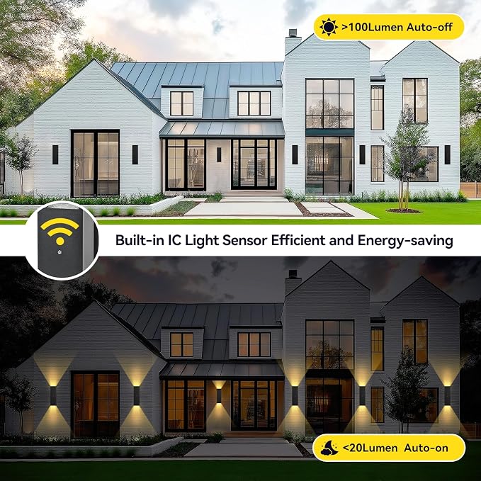 Modern Outdoor Wall Light Dusk to Dawn 2 Pack, Waterproof Matte Black Porch Lights, 2700K LED Outdoor Sconce Lights for House, Garage, Patio, Front Door