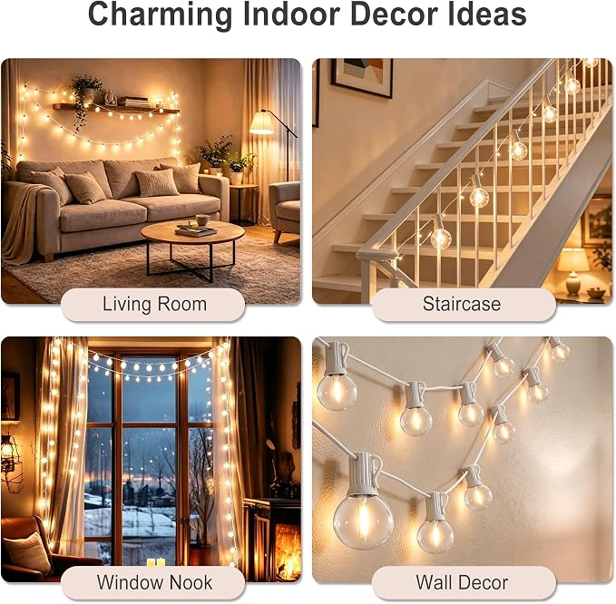 Outdoor-String-Lights with Remote 102FT Waterproof lights for Outside Patio | 1FT Bulbs Apart, White Cord String Lights, Connectable Dimmable Patio Lights with Remote,Timer, 3 Modes for Backyard,Bistro