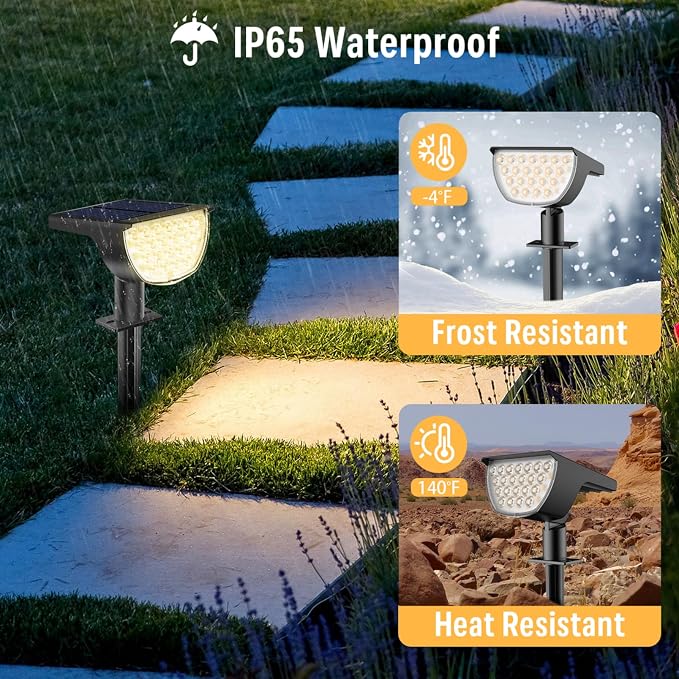 GKGG Solar Lights Outdoor Waterproof IP65, Solar Powered 76 LED 3 Lighting Modes Solar Spot Lights Outdoor for Yard Garden Landscape Pathway (Warm White, 6 Pack)