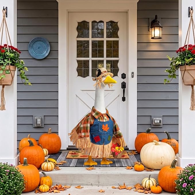 Scarecrow Porch Goose Outfits Fits 23" Cement Plastic Statue Fall Scarecrow Goose Clothes for Autumn Day Outdoor Garden Yard Patio Statue Art Decor