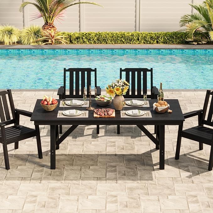 Takywep 23.9” Wide HDPE Patio Dining Chairs Set of 4, 650LBS Capacity All-Weather Yard Armchair with Slatted Seat, Heavy Duty Modern Backyard Furniture for Garden, Poolside, Deck, Black