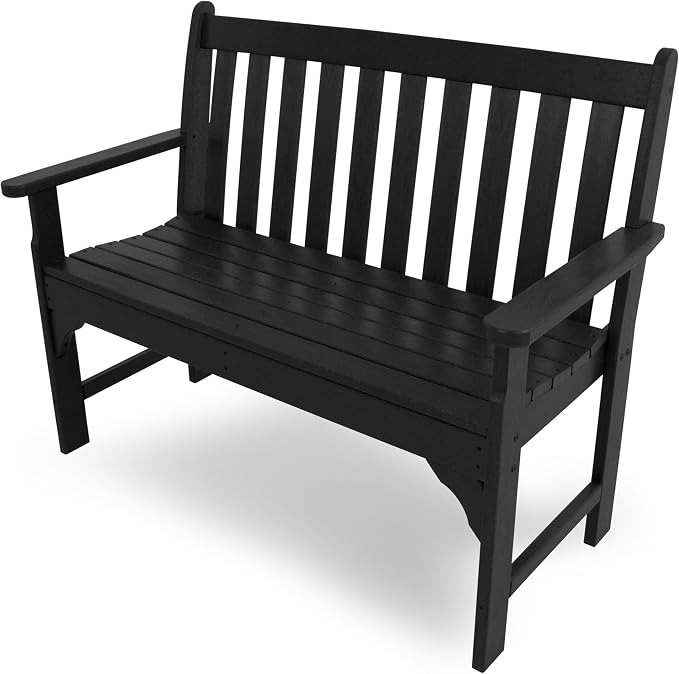 POLYWOOD GNB48BL Vineyard 48" Bench, Black & SBT18BL South Beach 18" Outdoor Side Table, Black
